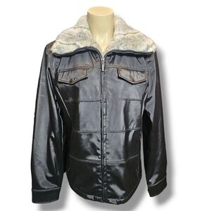 Braetan shiny coat with faux fur collar. Size Large